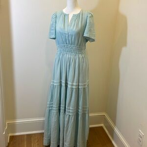 Aqua colored linen, anthropology, maxi dress